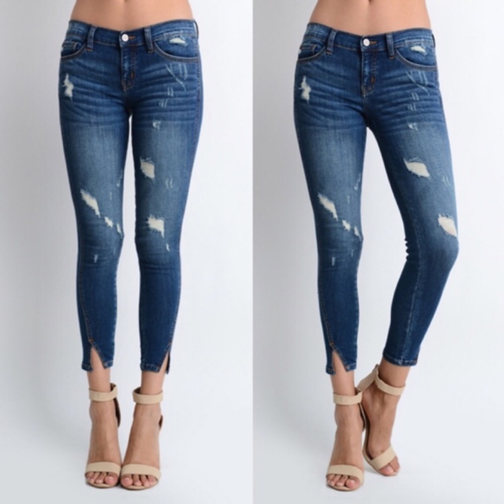 Distressed Cropped Split Ankle Jeans